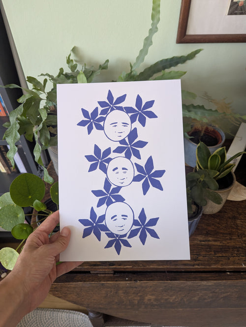 Baldies and Geometric Flowers Print